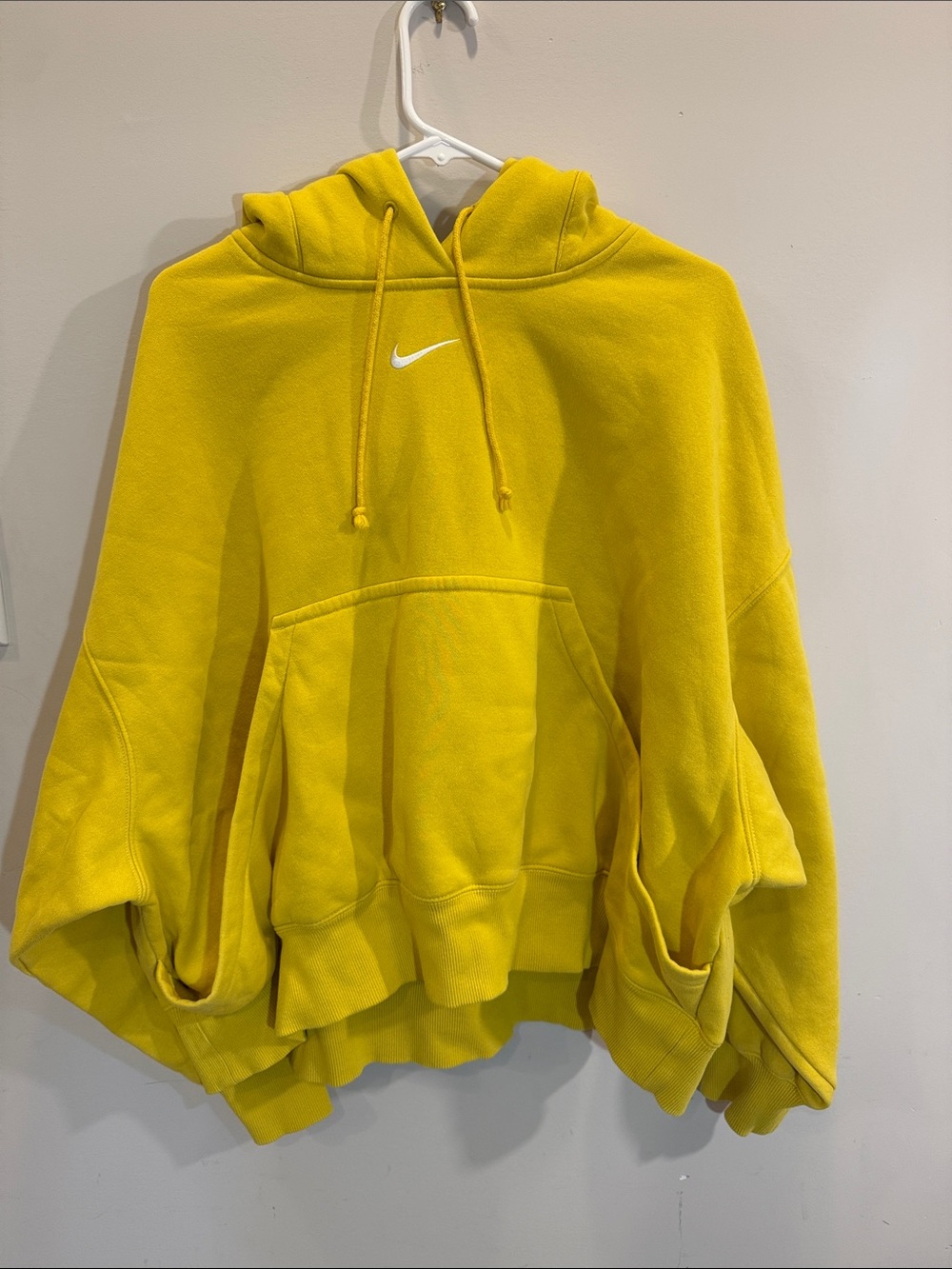 Nike Yellow Oversized Large Hoodie with White Swoosh